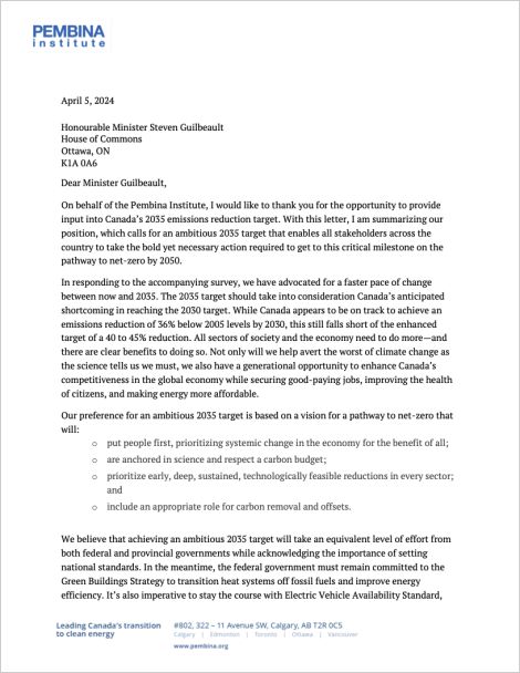 Copy of letter to Minister Guilbeault about Canada's 2035 emissions target