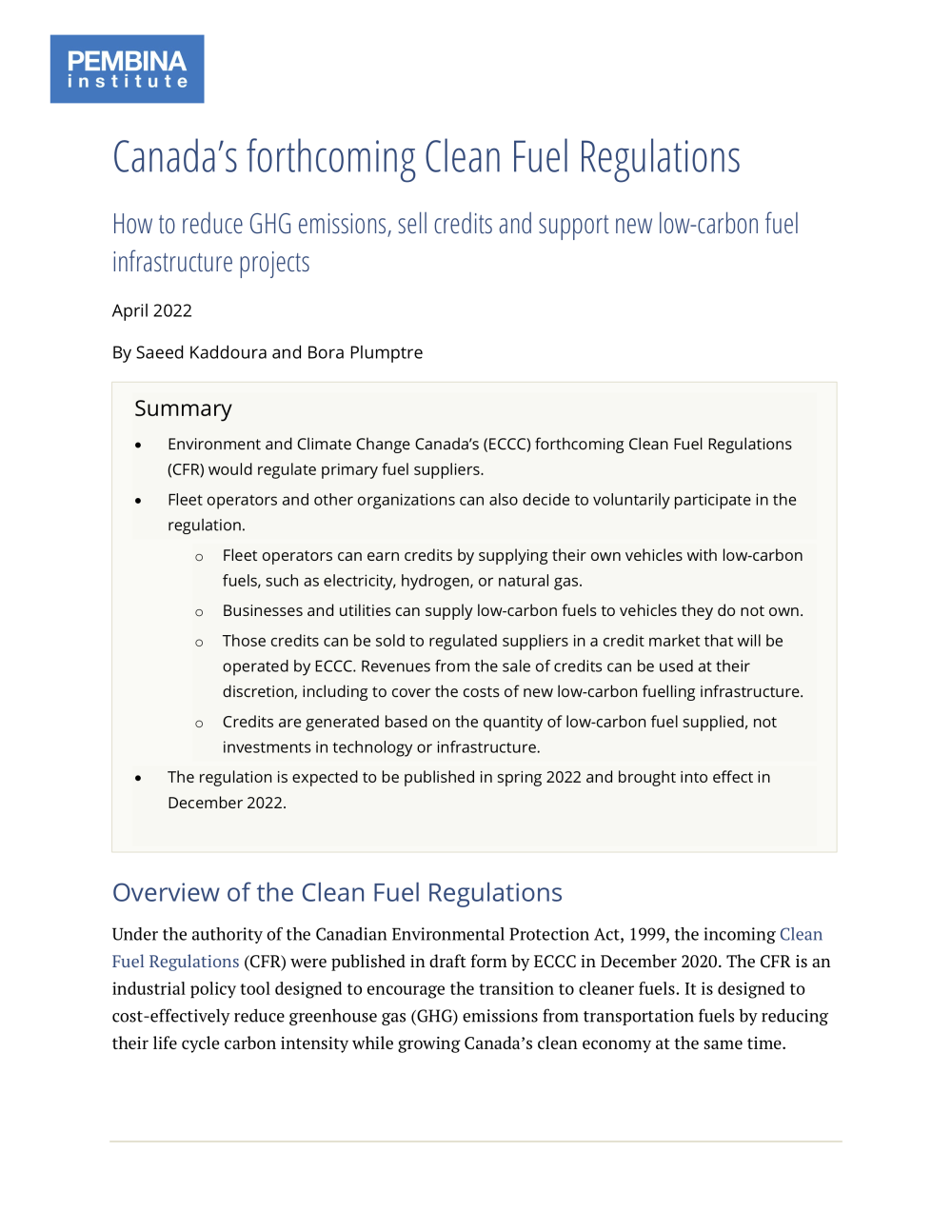 Canada's Clean Fuel Regulations Publications Pembina