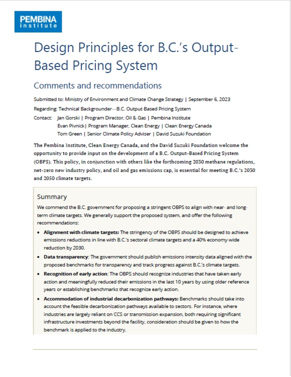 Design Principles For B.C.'s Output-Based Pricing System | Pembina ...