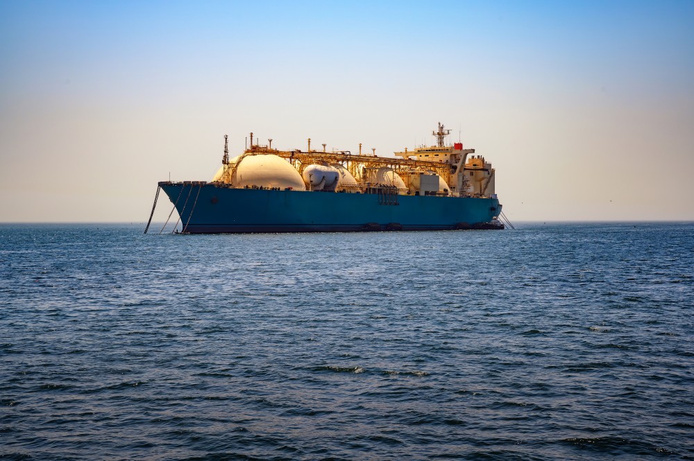 A liquified natural gas tanker at sea