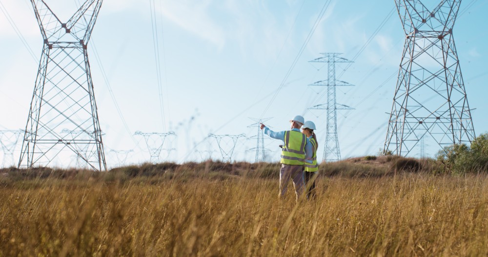 Workers and power lines