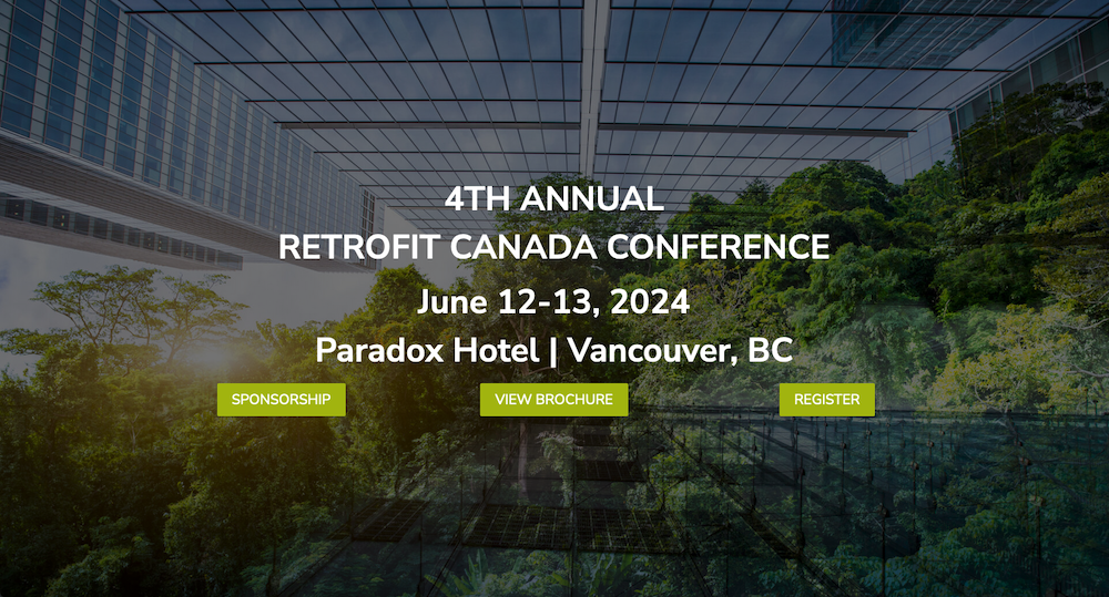 Retrofit Canada Conference banner with buildings and trees