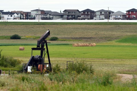 Inactive oil well near residential area