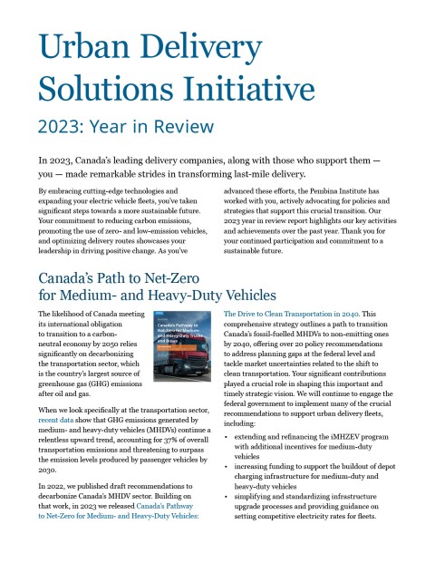 Cover of Urban Delivery Solutions Initiative 2023 year in review