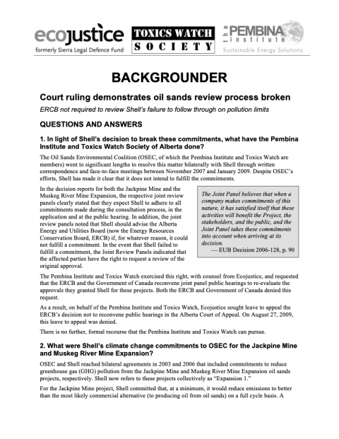 cover of backgrounder oilsands review process broken