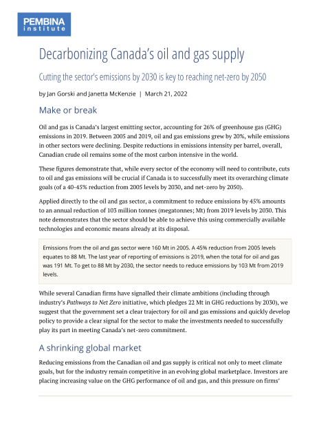 cover of Decarbonizing Canada’s oil and gas supply