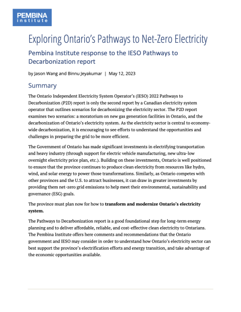 Cover of Exploring Ontario’s Pathways to Net-Zero Electricity