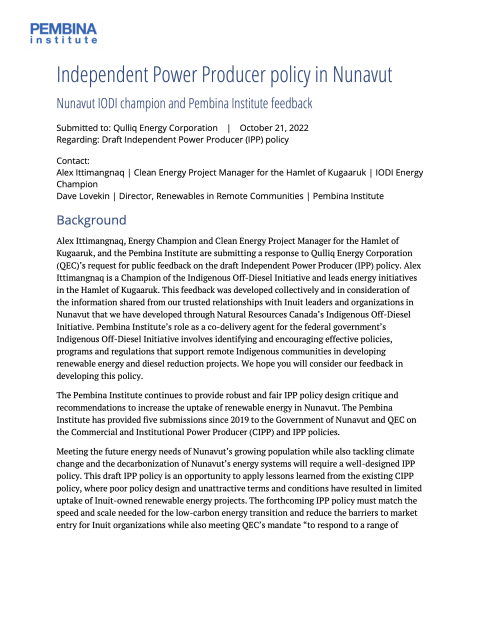 Cover of Independent Power Producer policy in Nunavut