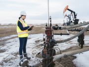 Worker at oil wellsite