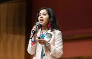 Kehkashan Basu, founder of the Green Hope Foundation, at a public speaking engagement. Photo by United Religions Initiative.