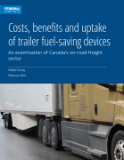 Cover of report on  trailer fuel-saving devices with closeup of truck with trailer skirt