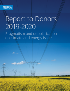 Cover of report to donors with electricity pylons in canola field